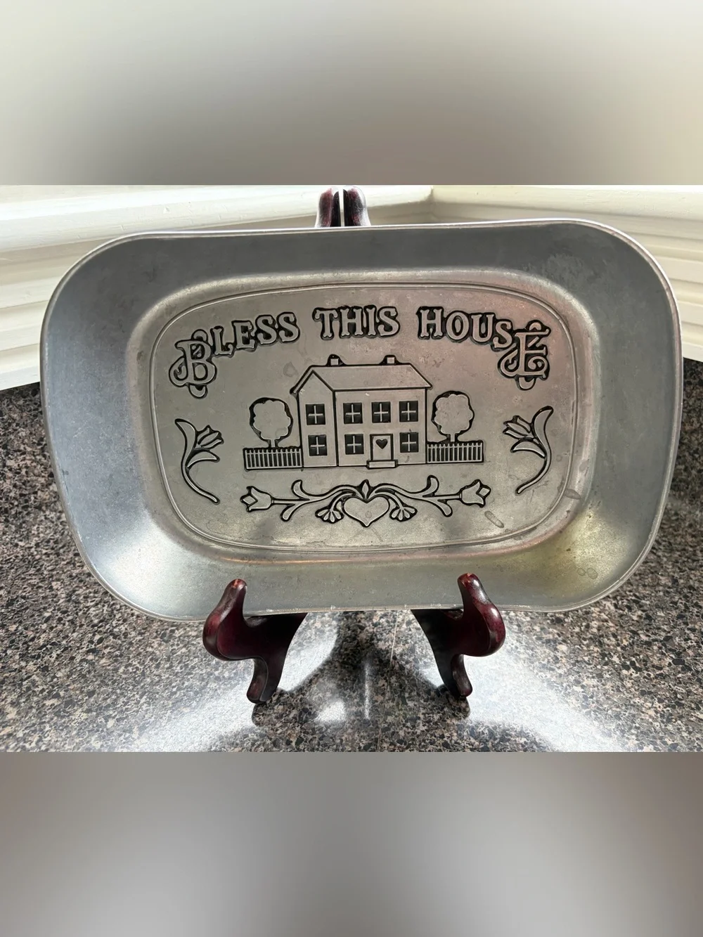 Bless This House Decorative Pewter Tray - Silver Wilton Armetale